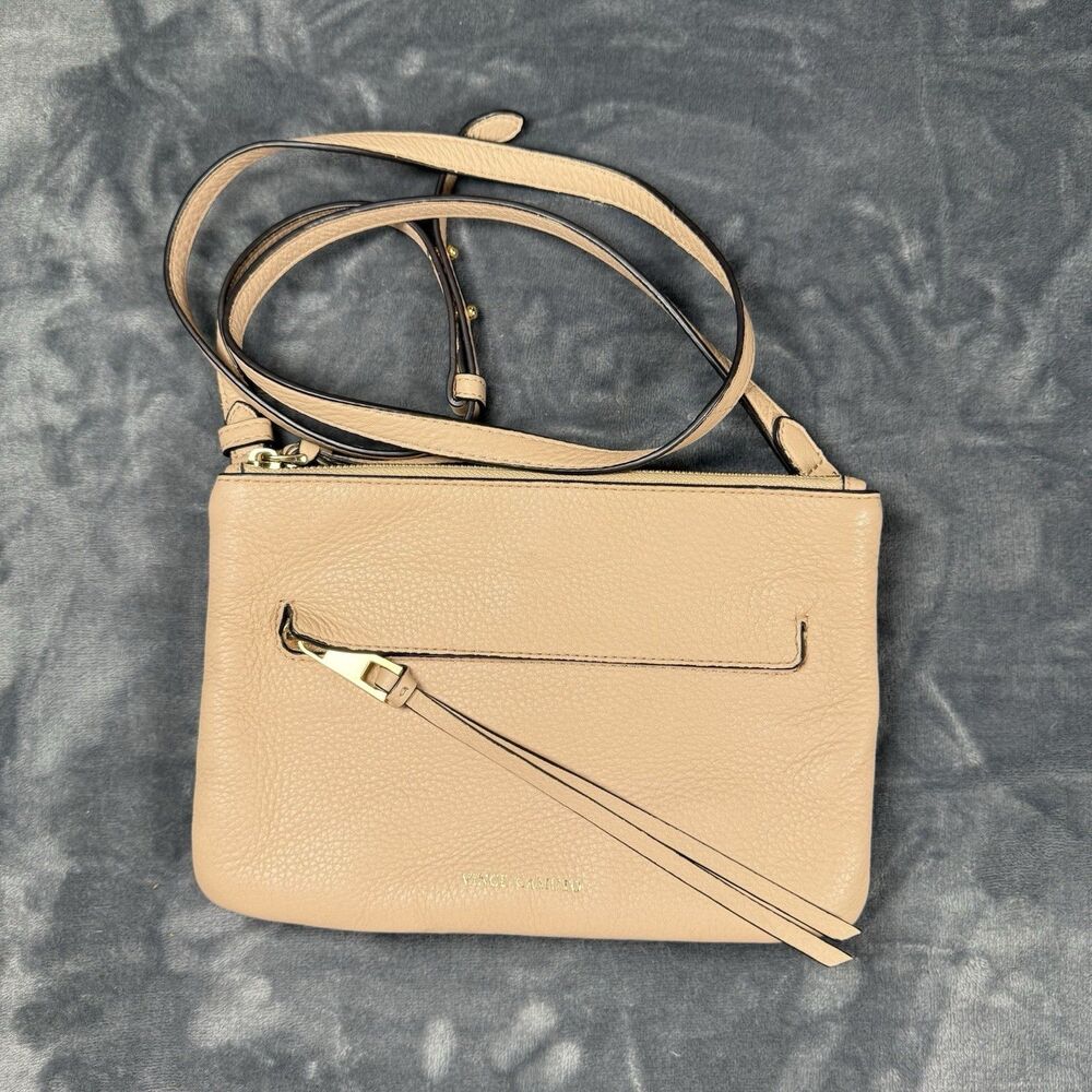 Vince Camuto Women's Leather Crossbody Bag Almond Beige Adjustable Strap Small